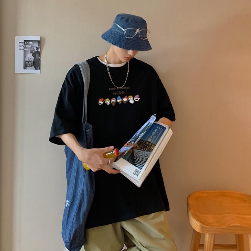 Áo thun nam nữ unisex tay lỡ sweater phông form rộng teen cổ tròn oversize cotton giá rẻ basic đen trắng tee HERE