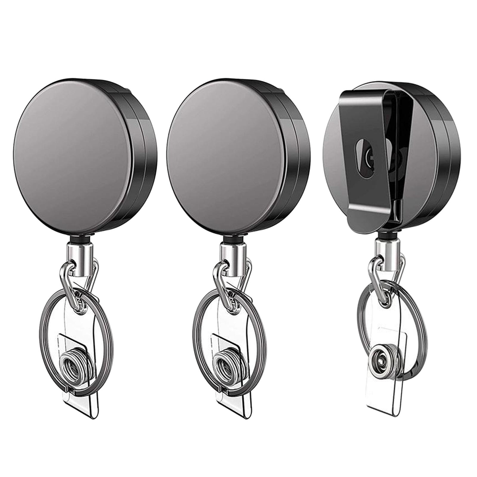 3x Retractable Metal Reel Badge ID Holder Belt Clip Recoil Name Key Ring Chain