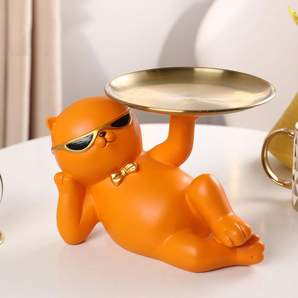 Cat Statue Vanity Tray Dresser Cosmetic Organizer Home Bathroom Decor
