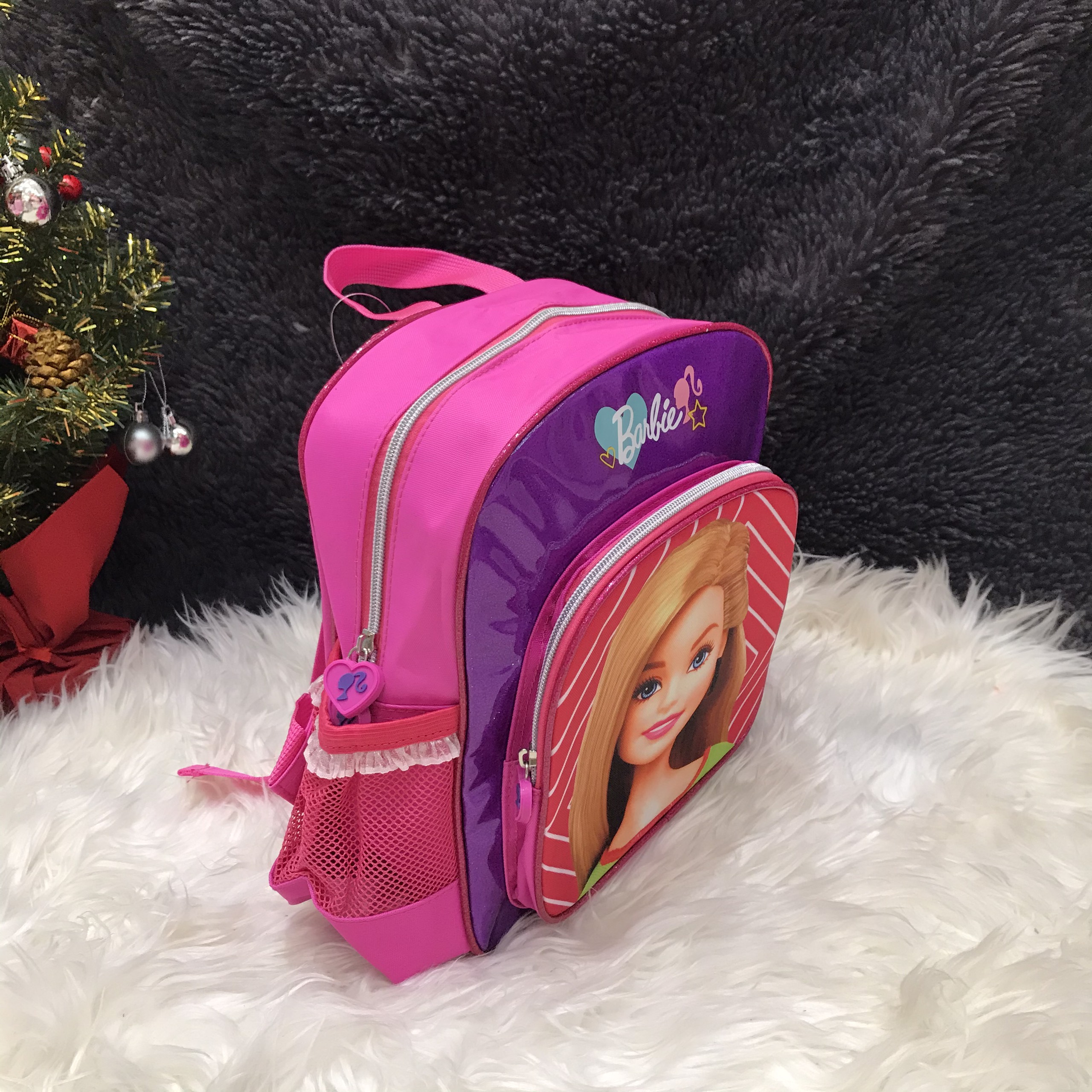 Balo mẫu giáo 10'' 2 ngăn hình công chúa Barbie màu hồng - 460BB23634231H (22x10x27cm)