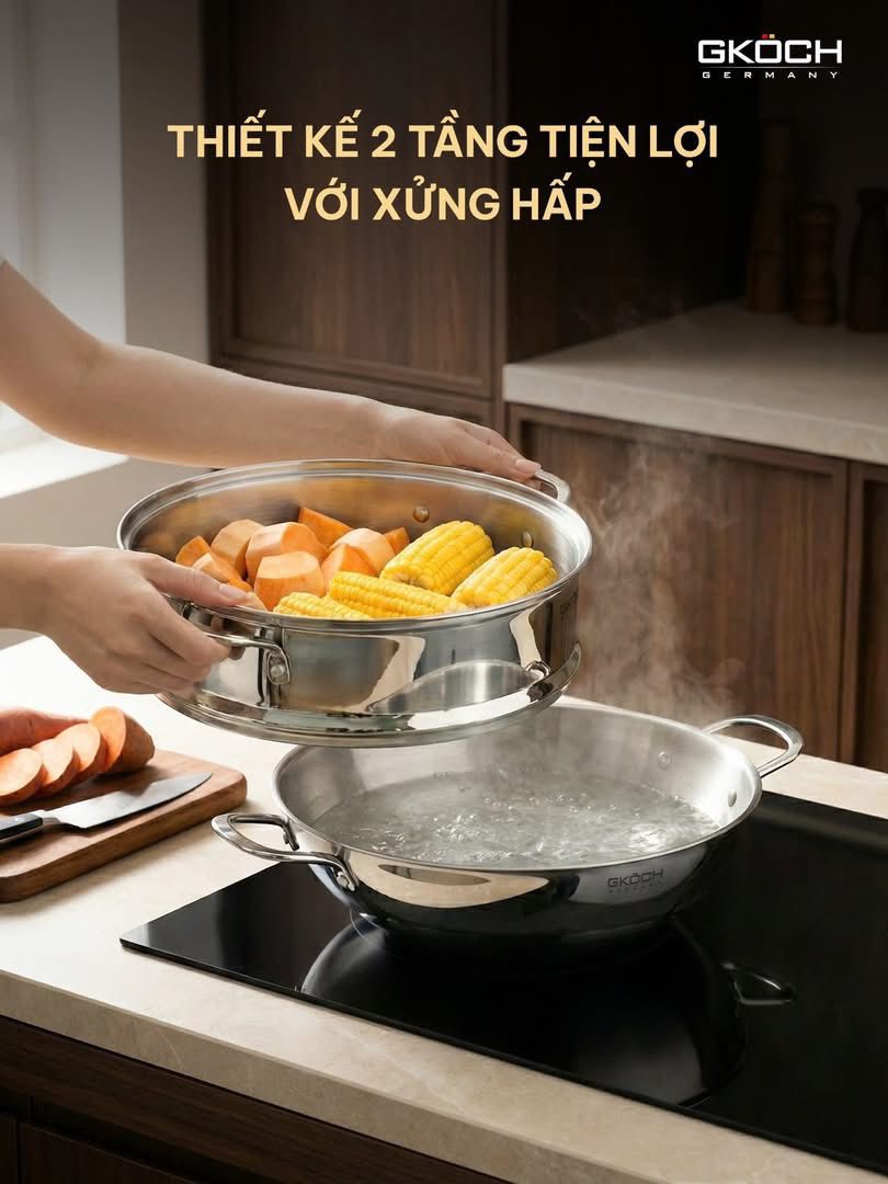 CHẢO WOK KÈM XỬNG HẤP GKÖCH – ĐẲNG CẤP BẾP ĐỨC Hàng chính hãng
