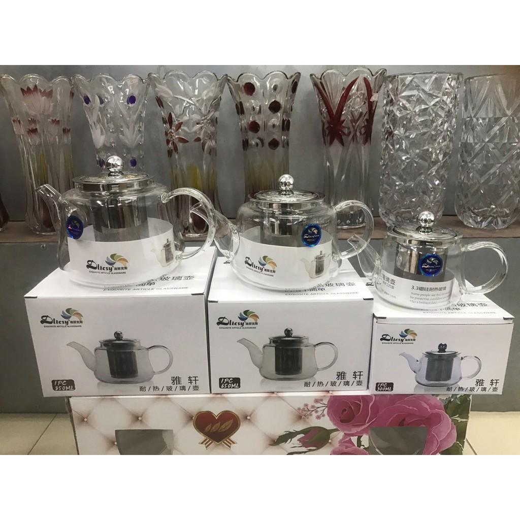 Ấm thuỷ tinh pha trà chịu nhiệt có lưới lọc inox