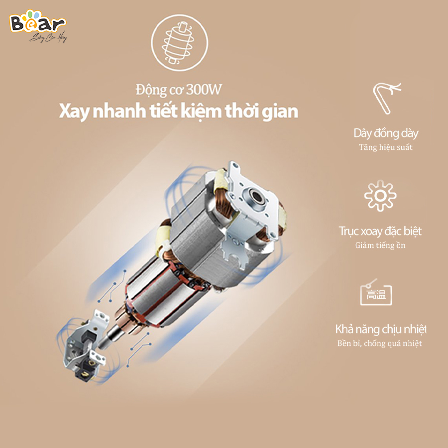 [Hàng Chính Hãng]Máy xay đa năng Bear 2L QSJ-B03Y7 màu xám. công suất 300W, dung tích 2L bằng Inox 304, cối thủy tinh borosilicate, vỏ ABS có khả năng chịu nhiệt cao; vận hành êm ái, giảm tiếng ồn.