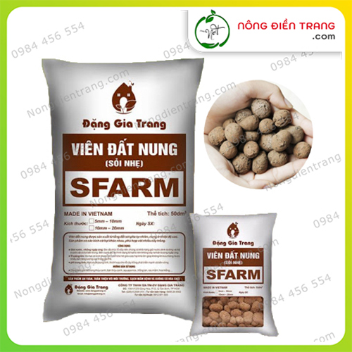 Viên Đất Nung Sỏi Nhẹ SFARM - Túi 5dm3 - Thích hợp cho thủy canh Aquaponics, nuôi cá, trộn đất, lót chậu VTNN Nông Điền Trang