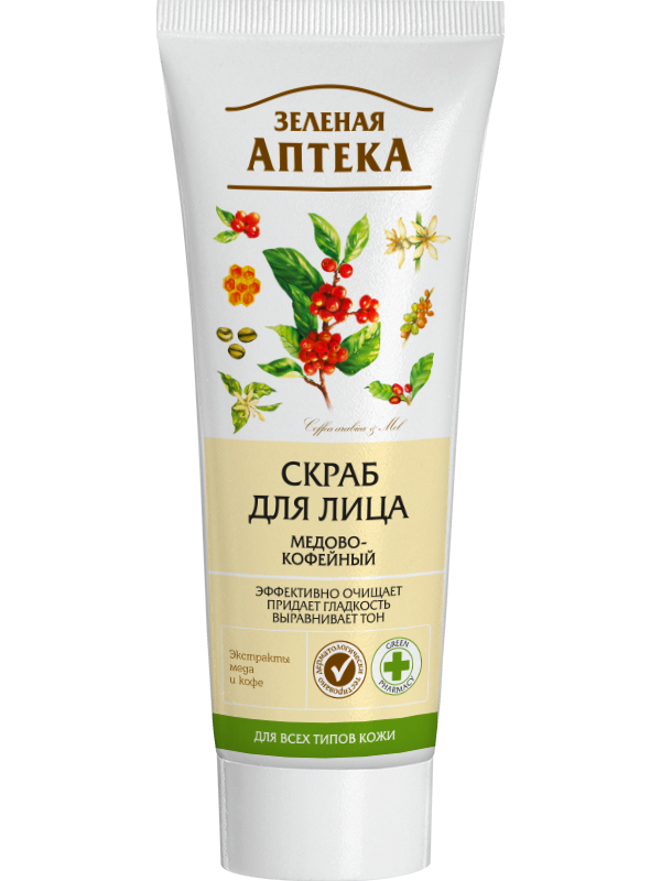 Tẩy tế bào chết nhẹ dịu cho da mặt Zelenaya Apteka chiết xuất Mật ong và Cafe 75ml