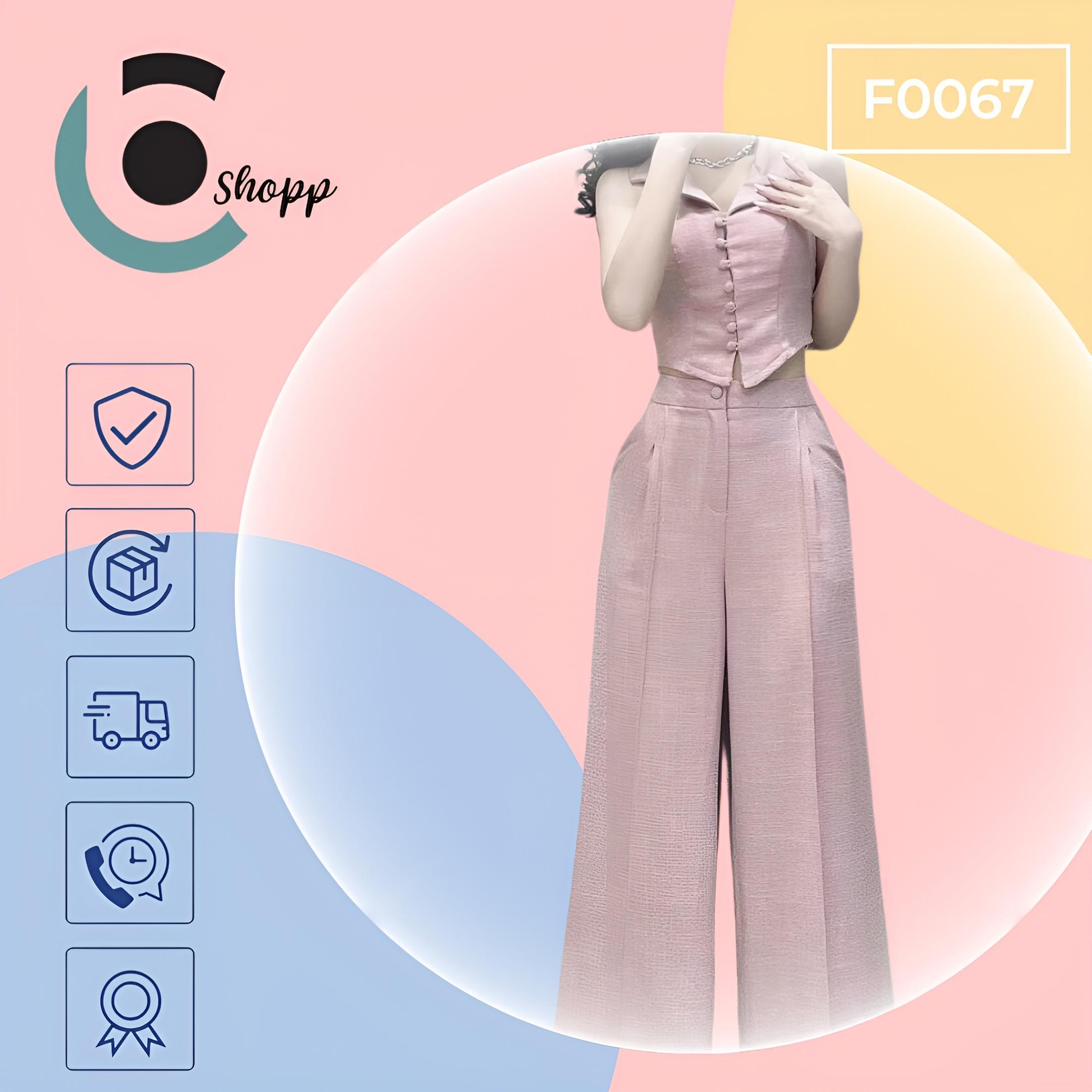 Set áo crop cổ sơ mi kèm quần cao cấp