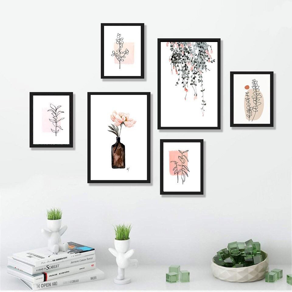 SET 6 TRANH TREO TƯỜNG KIM SA HIỆN ĐẠI TROPICAL HỒNG 1 BINBIN THD93/TẶNG KÈM ĐINH 3 CHÂN