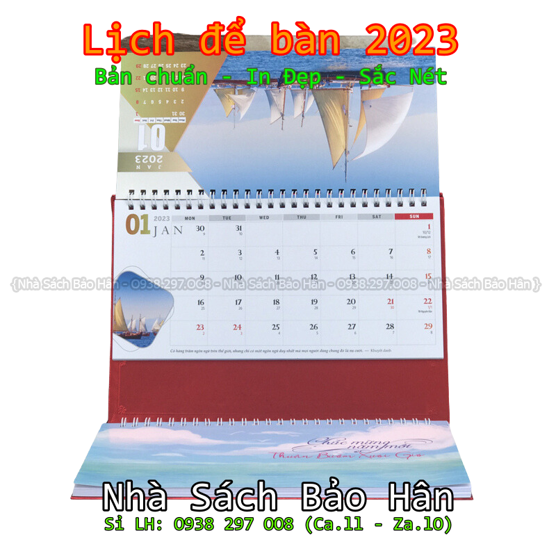 Lịch để bàn 2023 có lịch âm (kiểu chữ M ) có dải note ghi chú ngày, tuần, đủ ngày âm dương (GIAO MẪU HÌNH NGẪU NHIÊN)