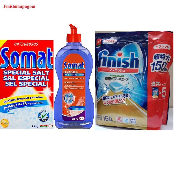 Bộ 3 sản phẩm viên rửa bát finish 150 viên + muối rửa bát 1,2 kg Somat + nuớc làm bóng Somat 500ml