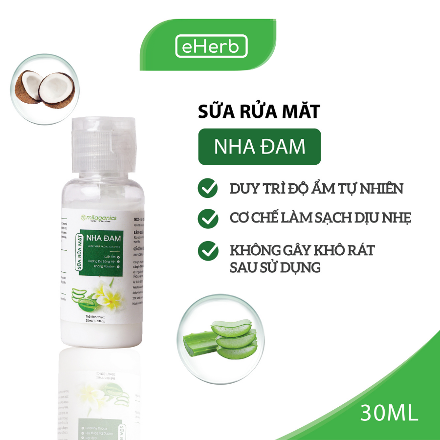 Sữa Rửa Mặt Dưỡng Ẩm, Làm Mềm Da Từ Nha Đam Tươi Phù Hợp Với Da Khô, Nhạy Cảm MILAGANICS 30ml