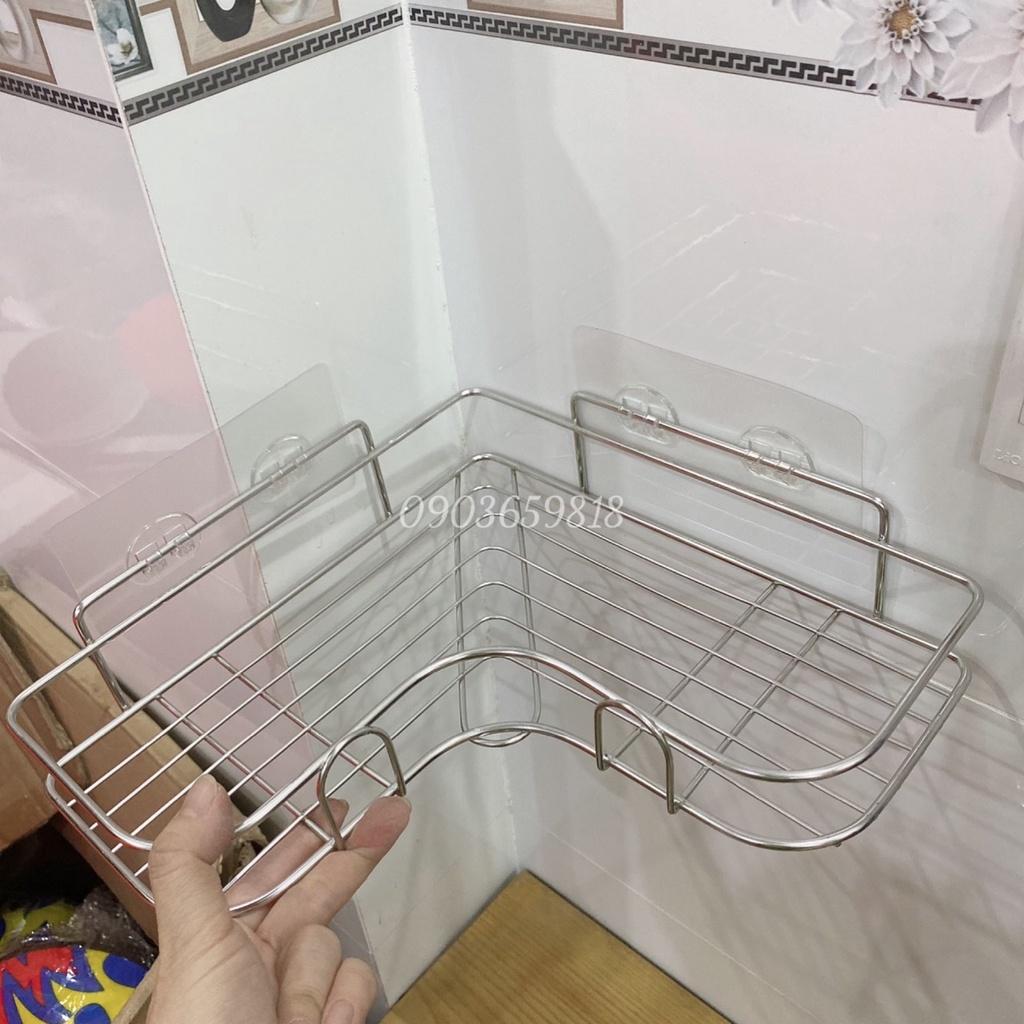 Kệ Góc Dán Tường INOX 304 siêu chắc, giá treo đồ nhà tắm, nhà bếp đa năng kèm 2 miếng dán dài