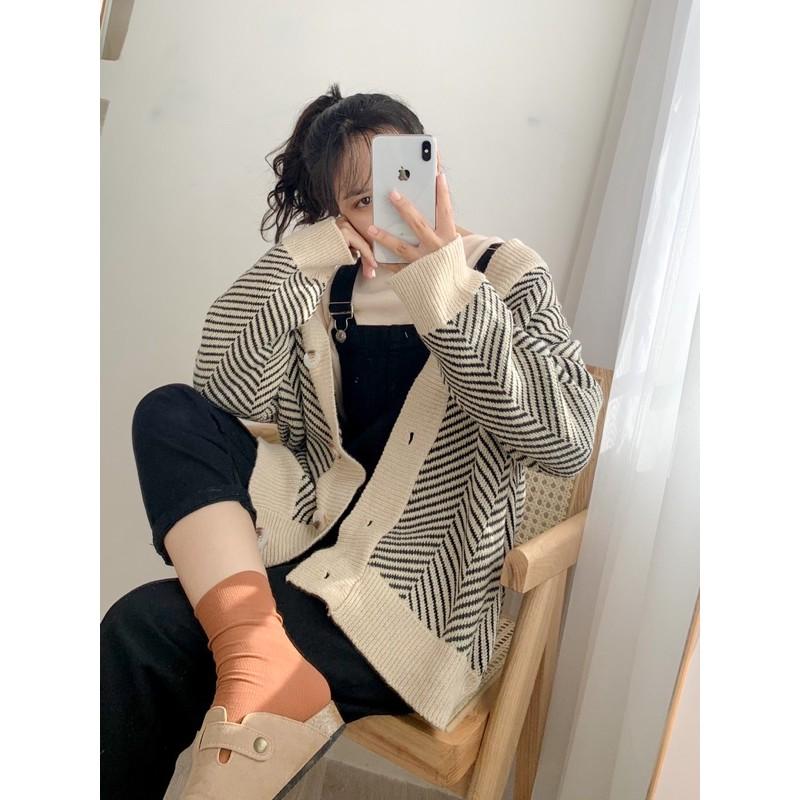 Áo cardigan len kẻ sọc