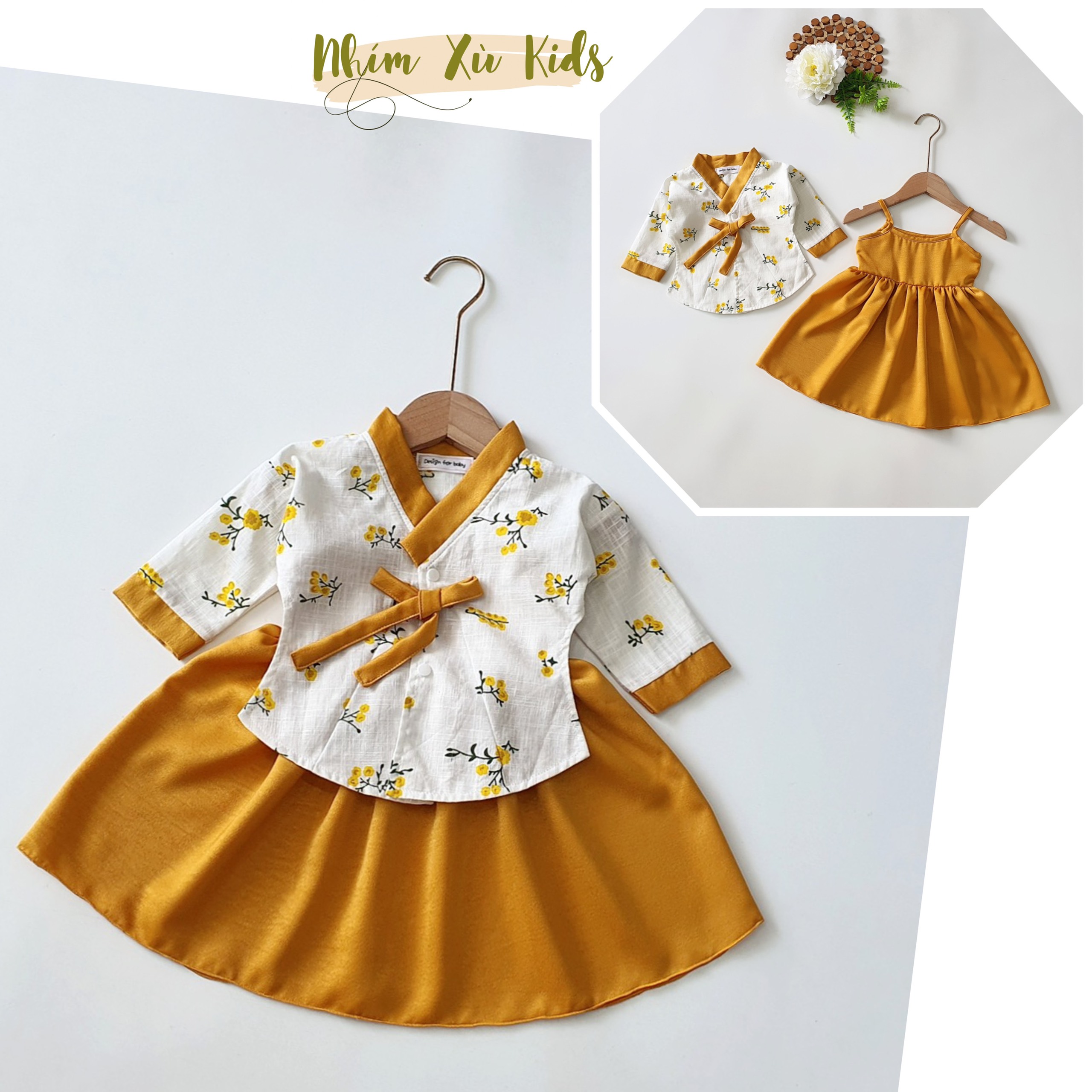 [4-18kg] Váy Hanbok Rời NHÍM XÙ KIDS Cho Bé Gái 1 Tuổi Đến 5 Tuổi Chất Lụa Ướt Phối Linen Bột - V066