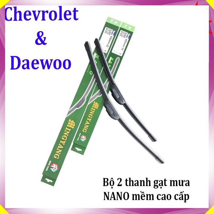 Bộ 2 thanh gạt nước mưa ô tô Nano mềm cao cấp xe Chevrolet, Daewoo: Cruze-Aveo-Captiva-Trax-Spark-Lacetti-Gentra...