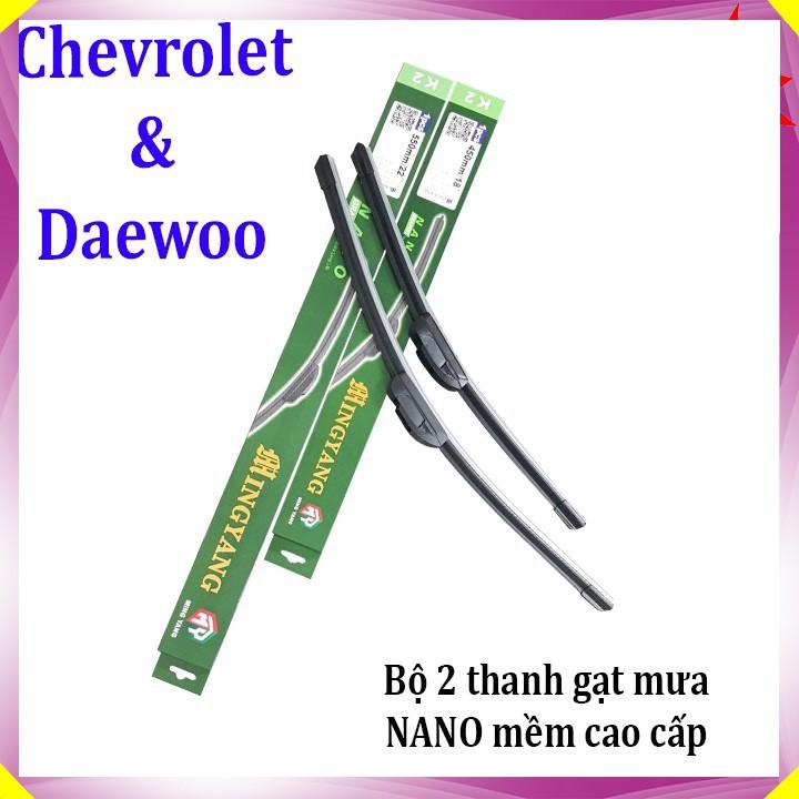 Bộ 2 thanh gạt nước mưa ô tô Nano mềm cao cấp xe Chevrolet, Daewoo: Cruze-Aveo-Captiva-Trax-Spark-Lacetti-Gentra