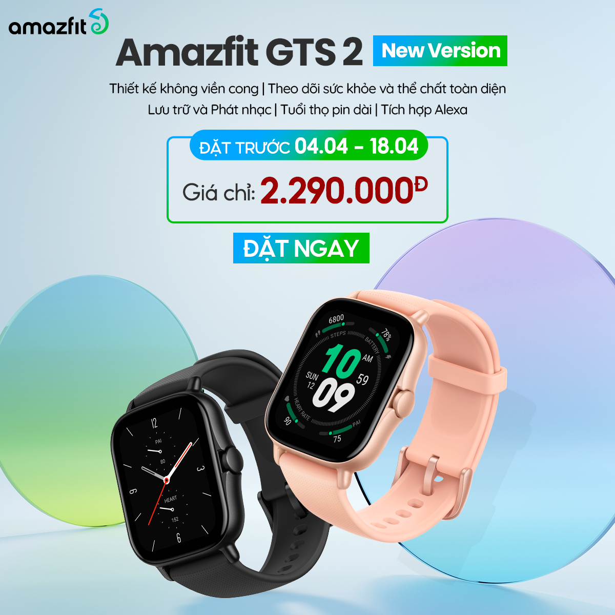 (New Version) Đồng Hồ Thông Minh Cao Cấp Amazfit GTS 2 - Đàm Thoại Trực Tiếp | Hàng Chính hãng