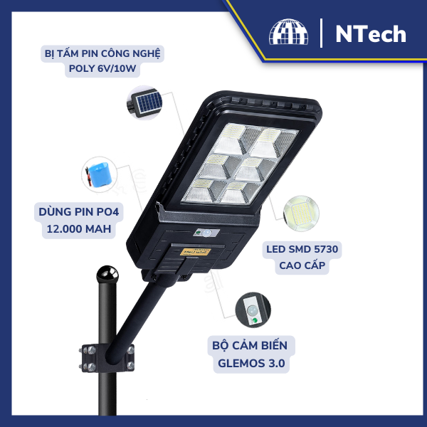 Đèn năng lượng mặt trời Jindian- Đèn đường NLMT Công suất 300W -Khung ABS- Chip Led "SMD"