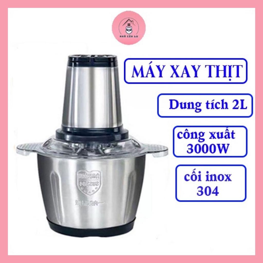 Máy Xay Thịt Đa Năng Cối 2L Inox 304,4 Lưỡi Dao Thép Không Gỉ,Say Sinh Tố Thịt, Cá, Rau Củ Hoa Quả Cối xay thịt