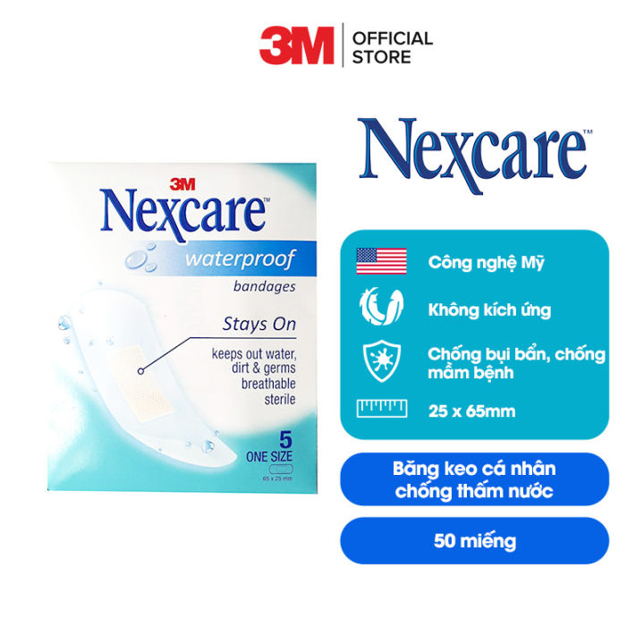 (MUA 4 TẶNG 1) Gói 5 miếng băng keo y tế cá nhân chống thấm nước 3M-Nexcare