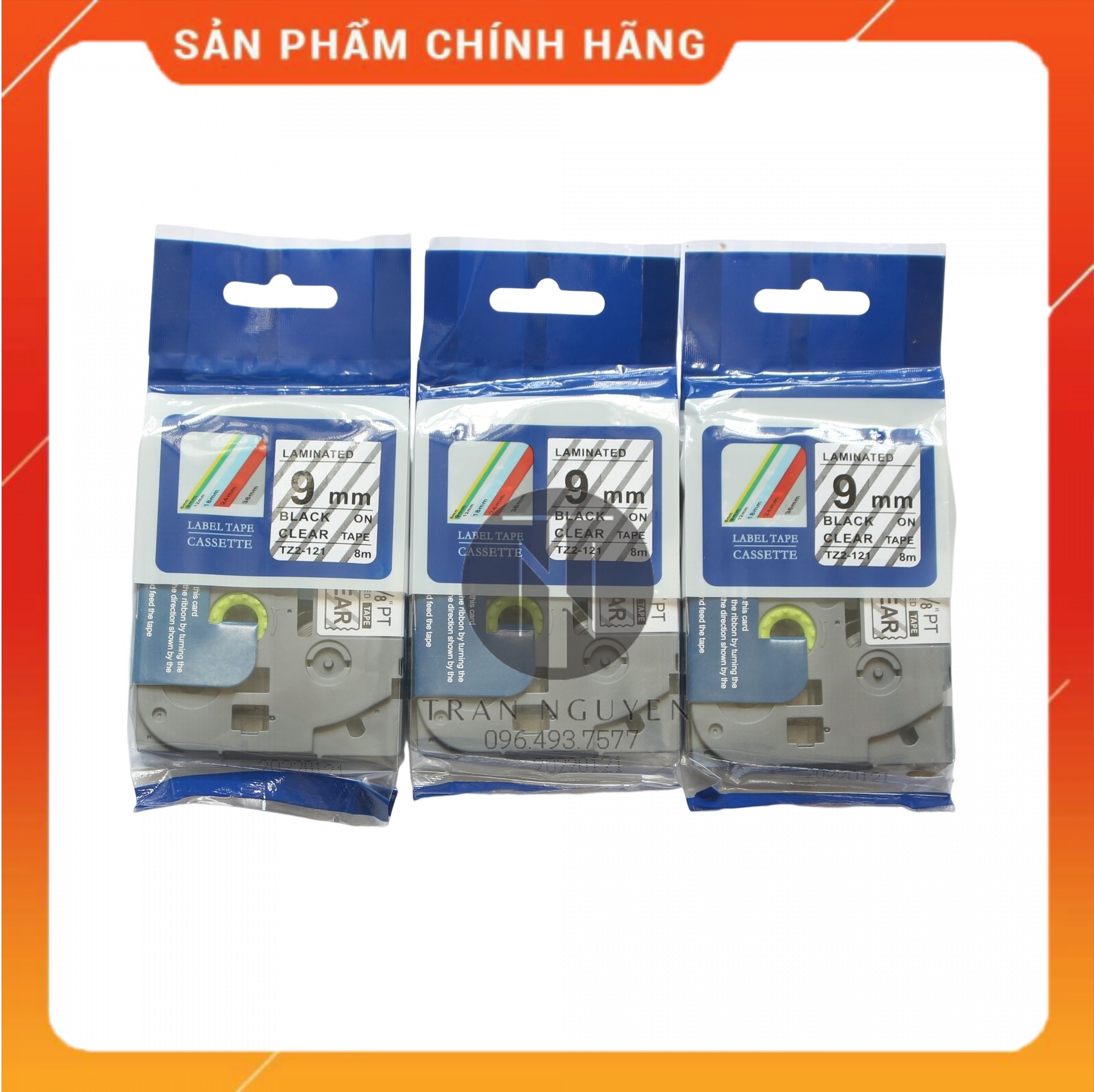 Nhãn In Brother Tz2-121 Đen nền trong 9mm x 8m - Hàng nhập khẩu