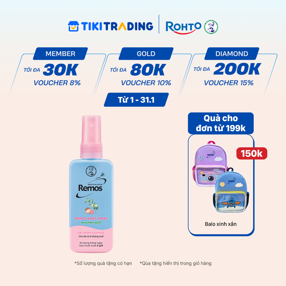 Xịt chống muỗi cho bé từ 6 tháng tuổi hương khuynh diệp Rohto Mentholatum Remos Baby Spray 70ml