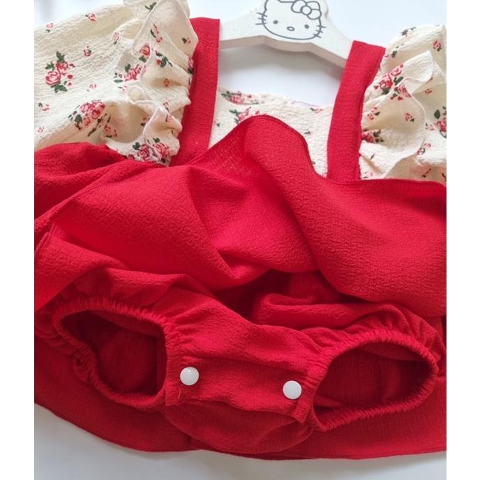 Set body váy hoa xòe công chúa kèm mũ dễ thương cho bé gái - chất đũi xô - đầm dài tay đầy tháng sơ sinh -áo quần trẻ em