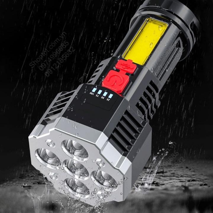 Đèn Pin LED cầm tay siêu sáng 5 pha kèm pin sạc gắn sẵn bên trong, có đèn chiếu sáng rộng dùng khi mất điện