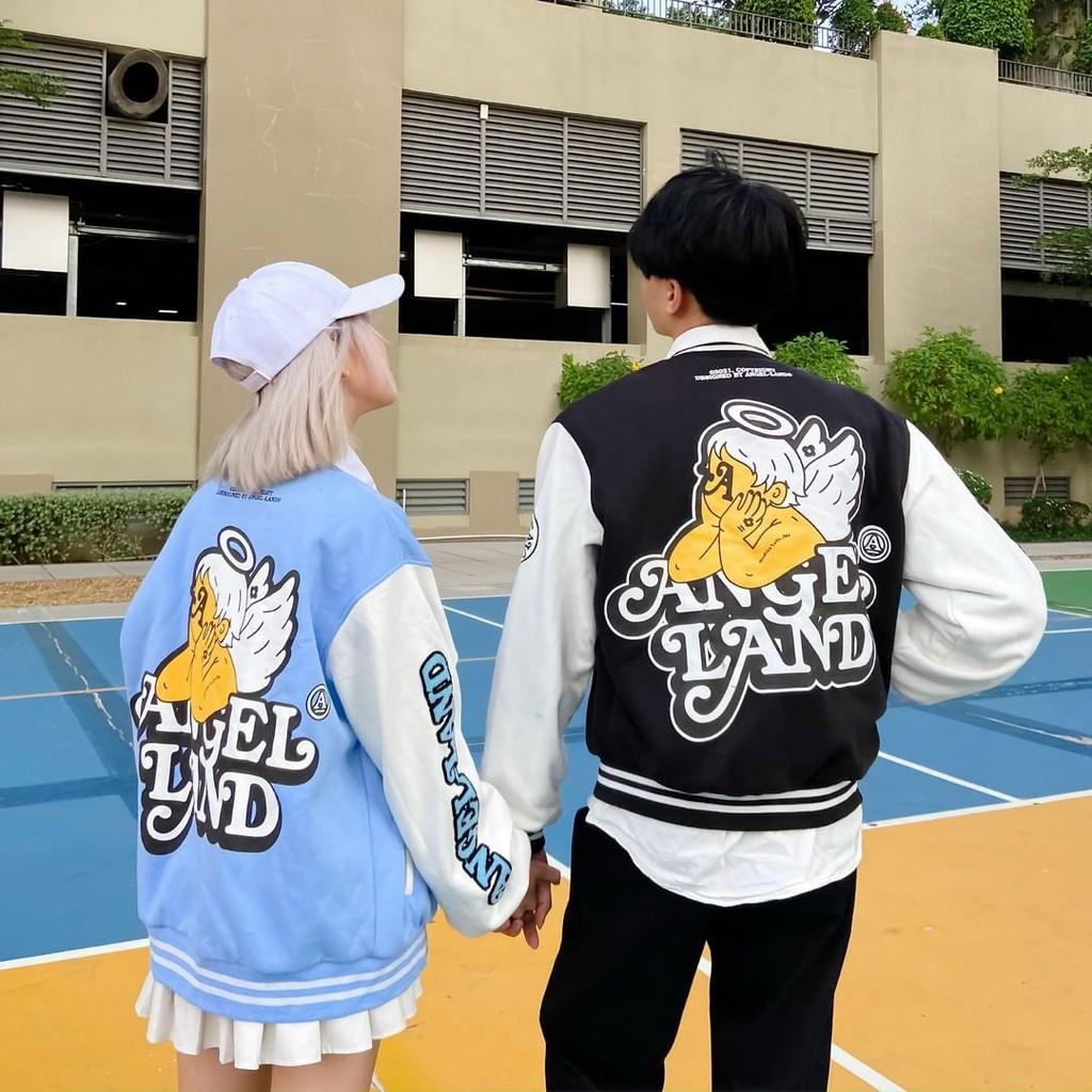 Hình ảnh Áo Khoác bomber dù Gió Angel Land Cặp Nam Nữ Form Unisex siêu xinh- Bomber jackets thoitrangsihienlinh