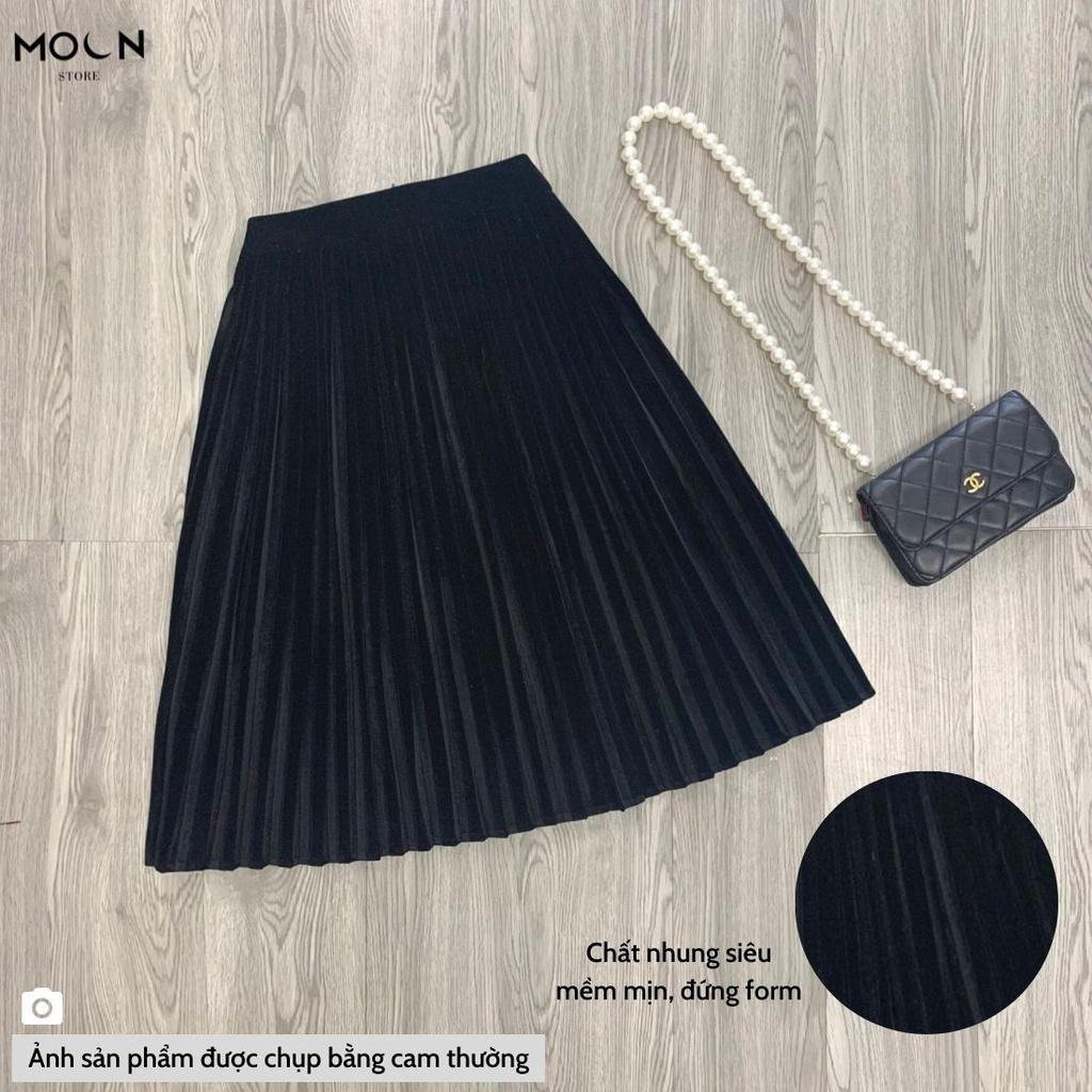 Chân Váy Nhung Xếp Ly Tinh Tế Với Chất Liệu Nhung Cao Cấp Không Nhăn Không Mất Form Khi Giặt MCV333 MOON STORE