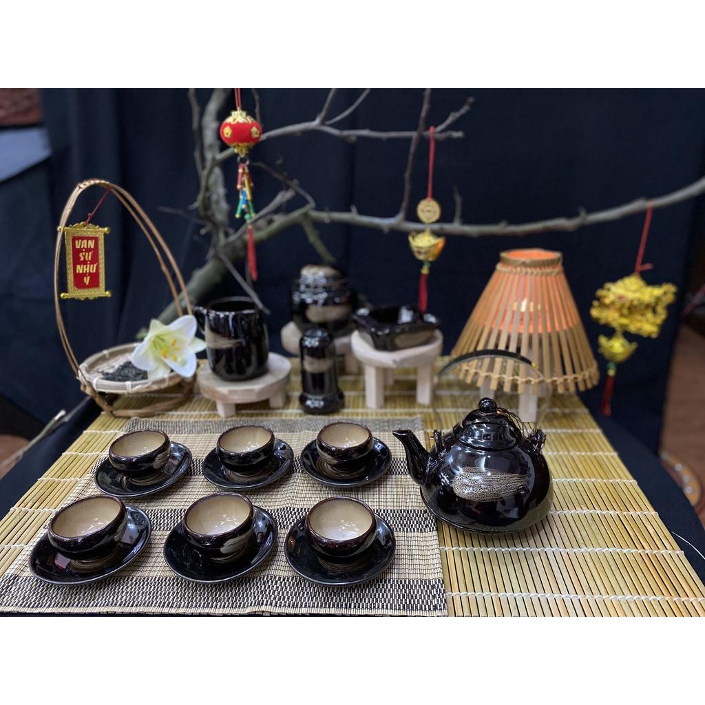 Bộ ấm chén dáng rùa men hỏa biến - Gốm Bát Tràng - Làng Gốm