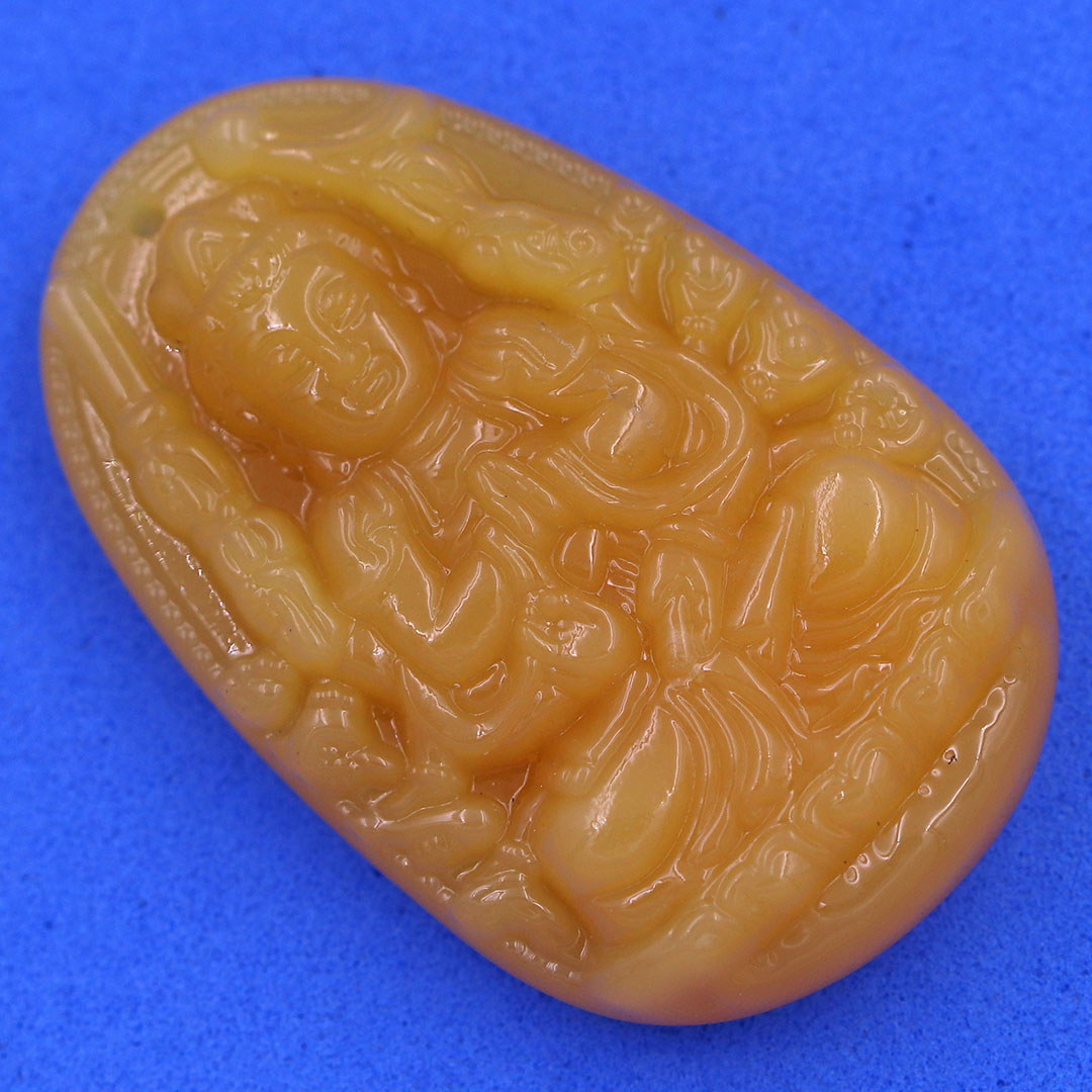 Mặt Phật Thiên thủ thiên nhãn đá thạch anh vàng 3.6 cm kèm móc và dây chuyền inox, Mặt Phật bản mệnh, Quan âm nghìn tay nghìn mắt