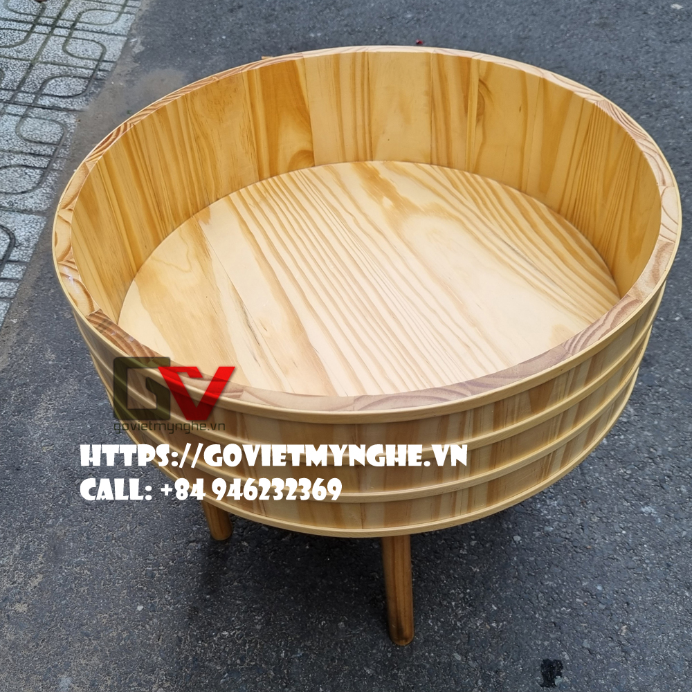 Thố gỗ đánh cơm Sushi _ Thố gỗ trang trí Sashimi Φ 60cm - Cao 15cm - Gỗ thông tự nhiên