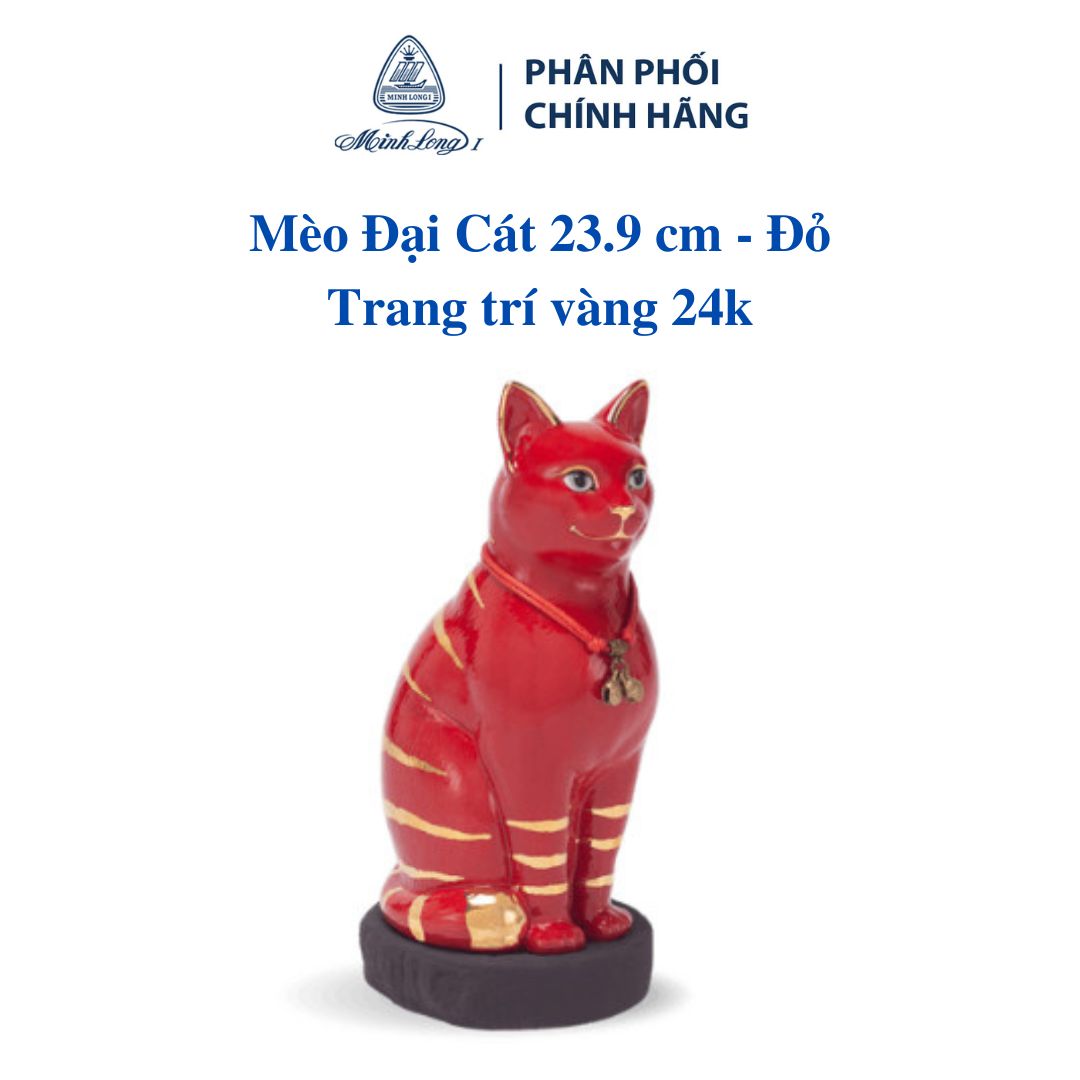 Mèo Đại Cát 17.4 cm - Đỏ - Trang trí vàng - Gốm sứ cao cấp Minh Long