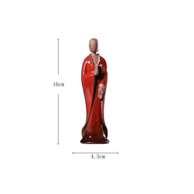 Tượng gốm Vô danh niệm phật áo đỏ- Tượng trang trí deco không gian bàn trà, thiền tịnh phối lũa tiểu cảnh bonsai