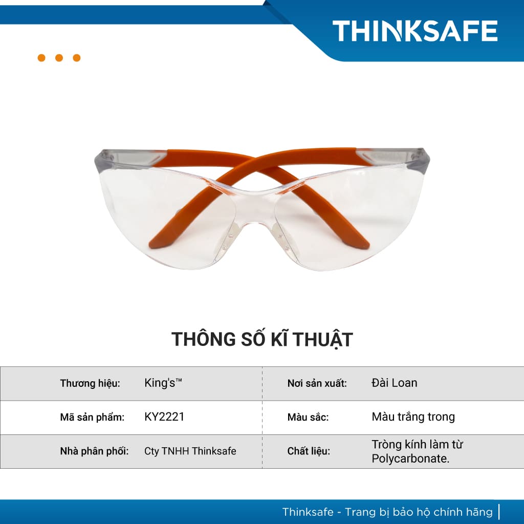 Kính bảo hộ King's KY2221, kính trắng chống bụi đi đường, che mặt đa năng, chống tia uv, nhập khẩu chính hãng - Thinksafe