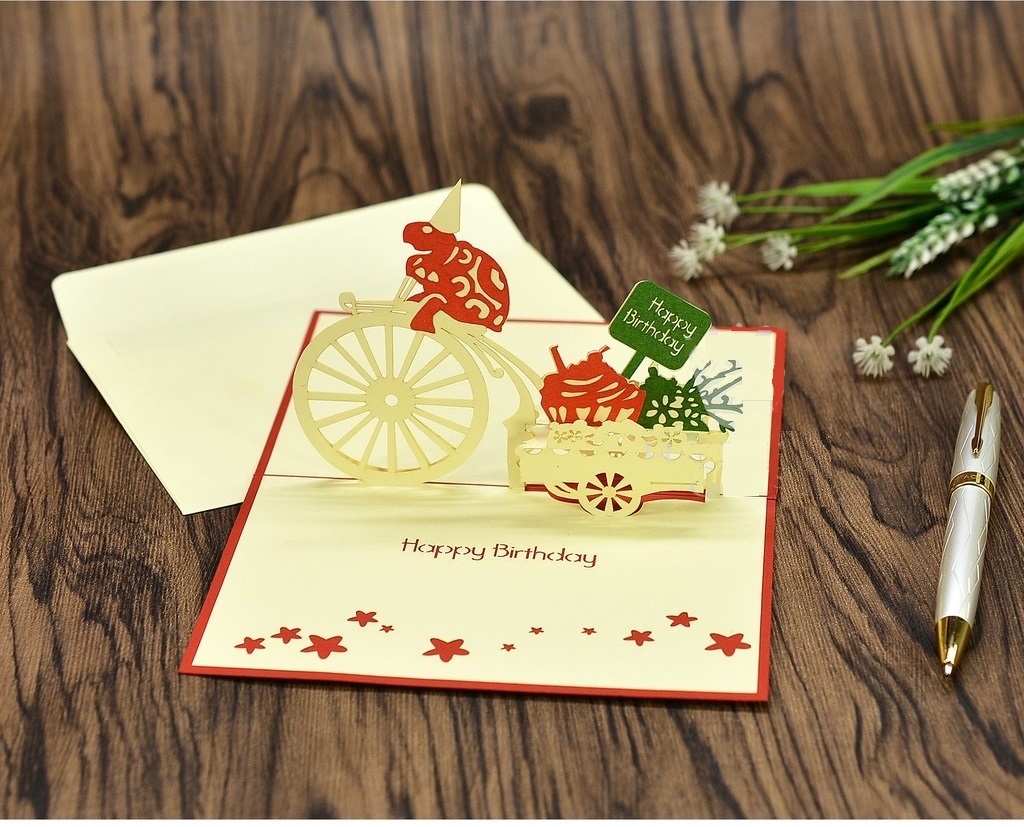 Thiệp 3D Pop Up Xe Đạp Chở Quà Sinh Nhật – Thiệp Chúc Mừng Sinh Nhật Handmade, Độc Đáo, B03