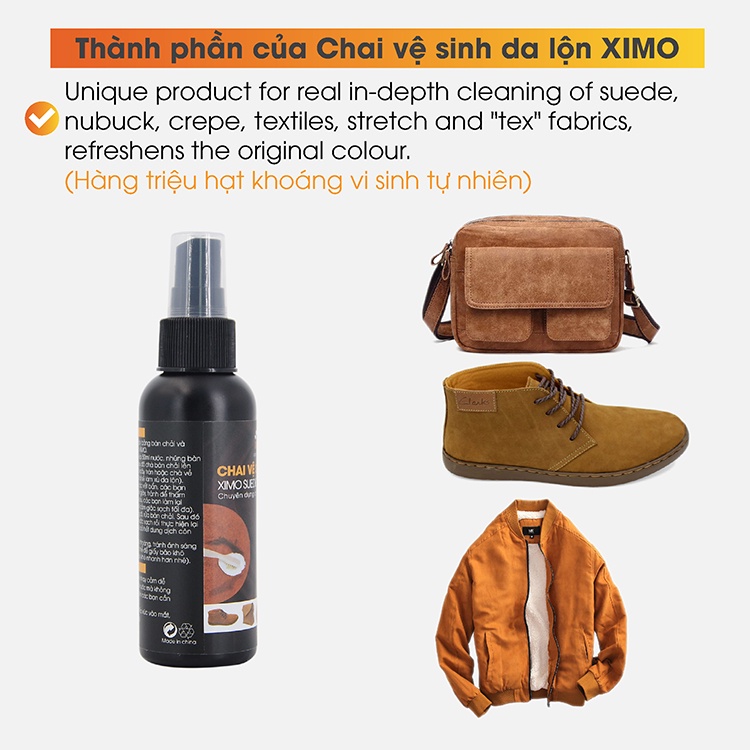 Chai Vệ Sinh Giày Da Lộn, Túi Ví, Áo, Ghế Da Lộn Giúp Làm Sạch, Chăm Sóc, Chống Mốc Suede Clean XIMO XI06