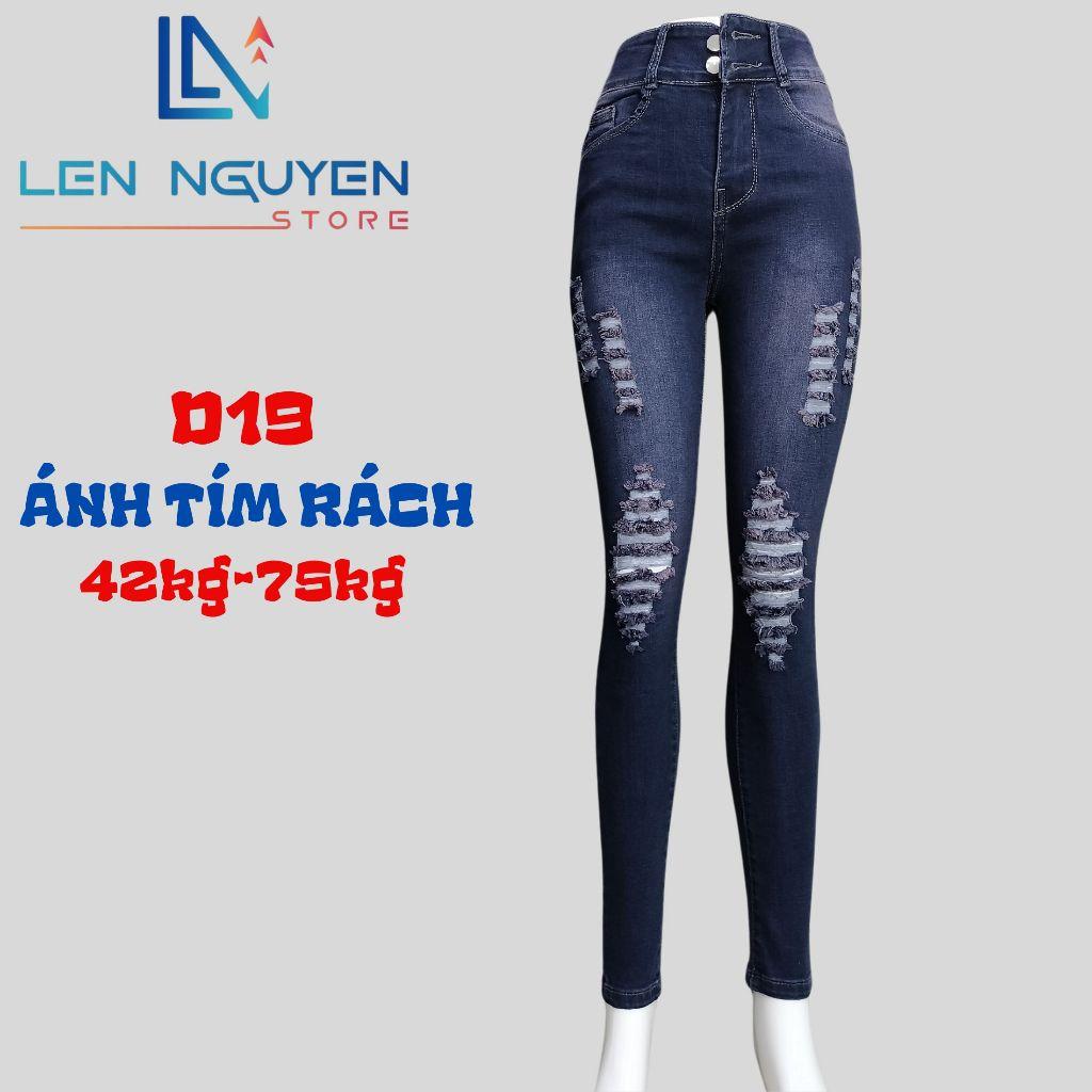 D19_Quần jean nữ, dài, lưng cao, quần bò nữ dáng ôm, quần rin nữ có big size, cho 42kg đến 75kg,LEN NGUYEN STORE - Ánh Tím Trơn