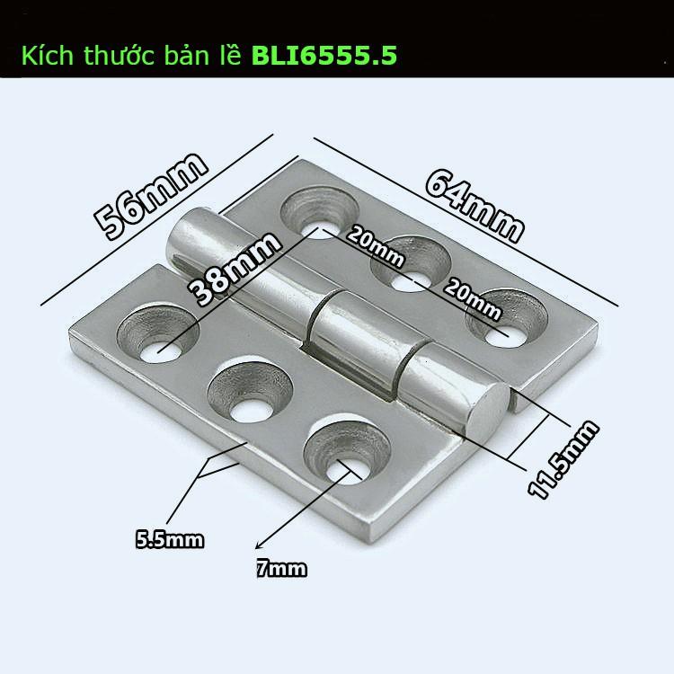 Bản lề inox 304, dày 5mm kích thước 65x55mm model BLI6555.5