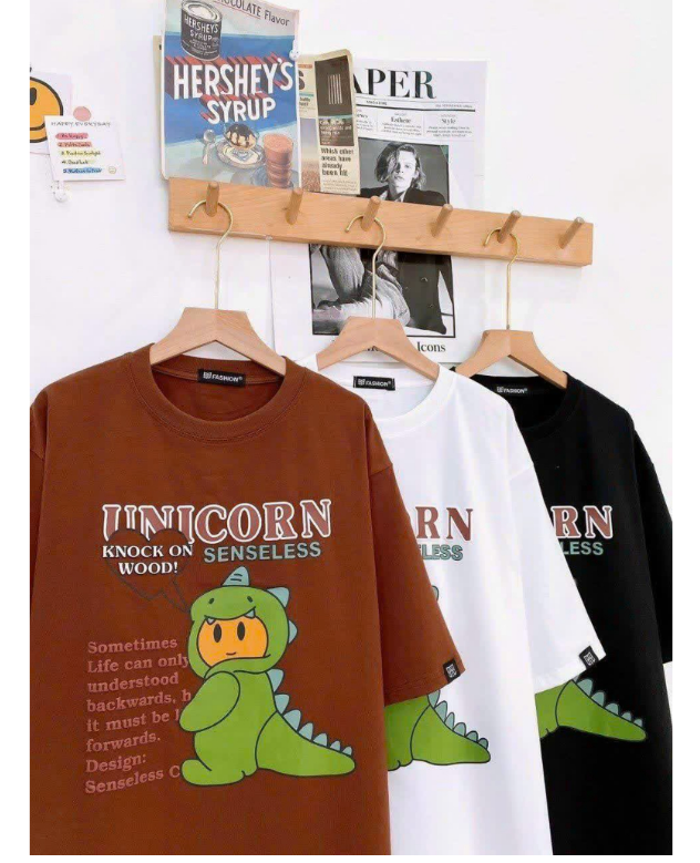 Áo thun phông nam nữ ngắn tay unisex, Áo thun nam cổ tròn cotton fom dáng rộng khủng long con, áo thun cặp đôi, áo thun nhóm