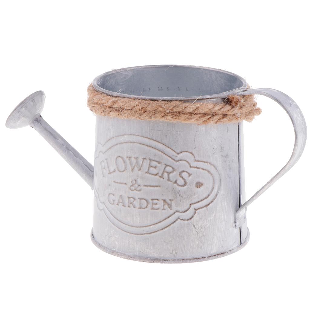Watering Kettle Shaped Metal Flower Plant Bucket Pot Garden Decor
