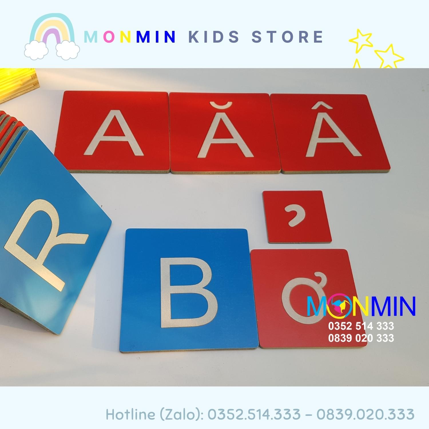 Bộ 29 Chữ cái nhám Tiếng Việt nét In Hoa MONMIN (Montessori Sandpaper Letters)