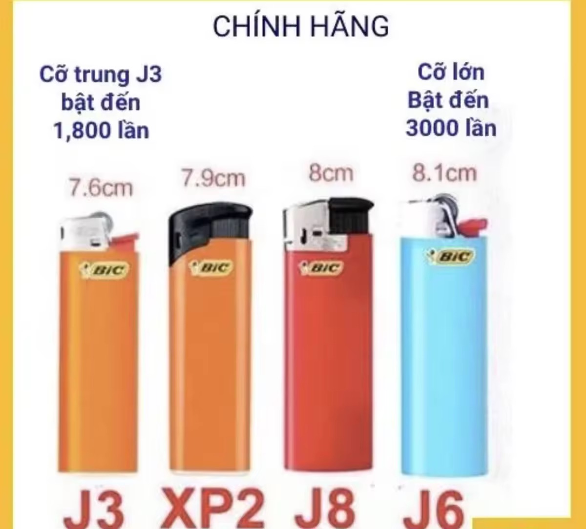 Quẹt Bic J3 size trung chính hãng Pháp