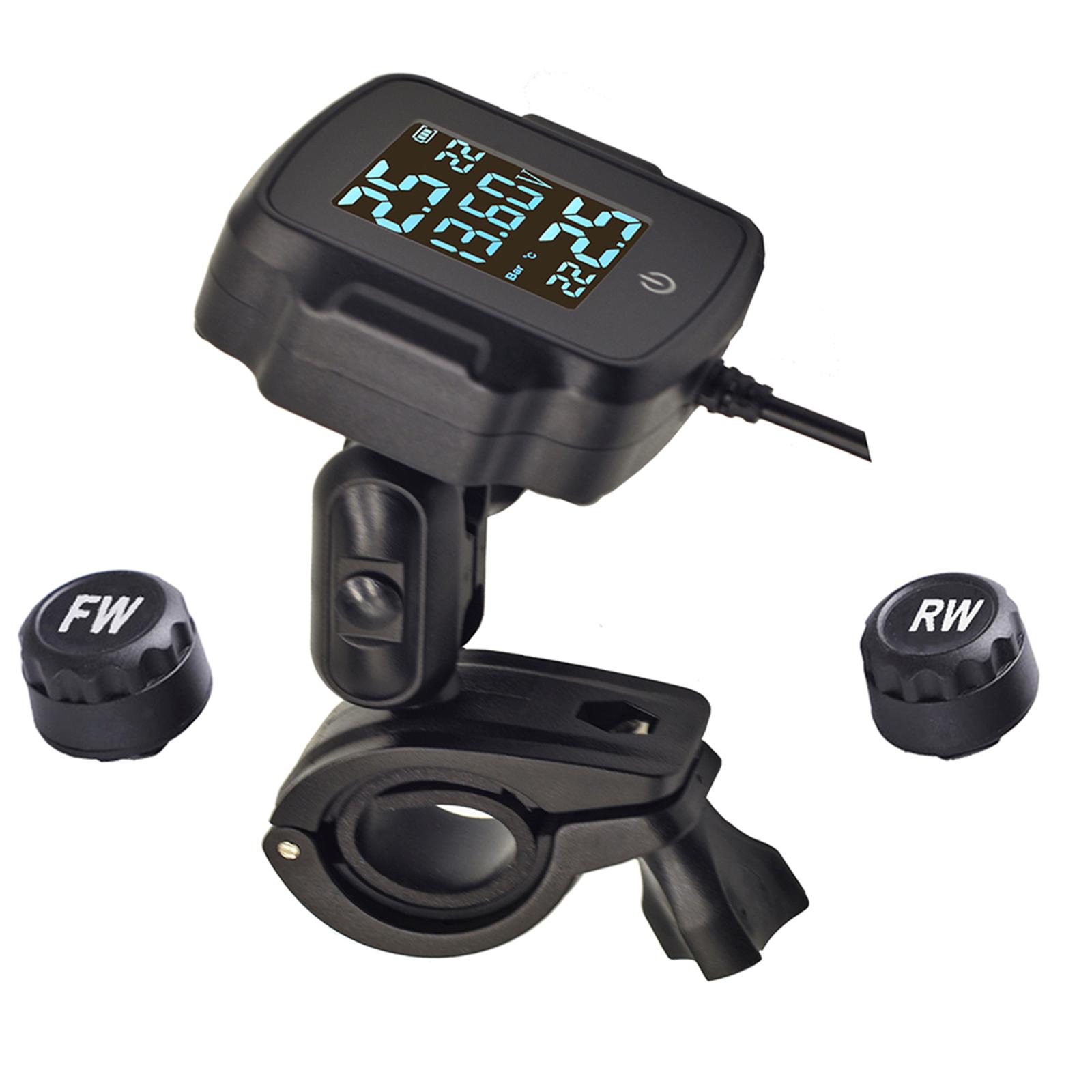Motorcycle TPMS Tire Pressure Monitoring System Warning Gauge, Tyre Temperature Alarm System, with Voltage Detection, Dustproof