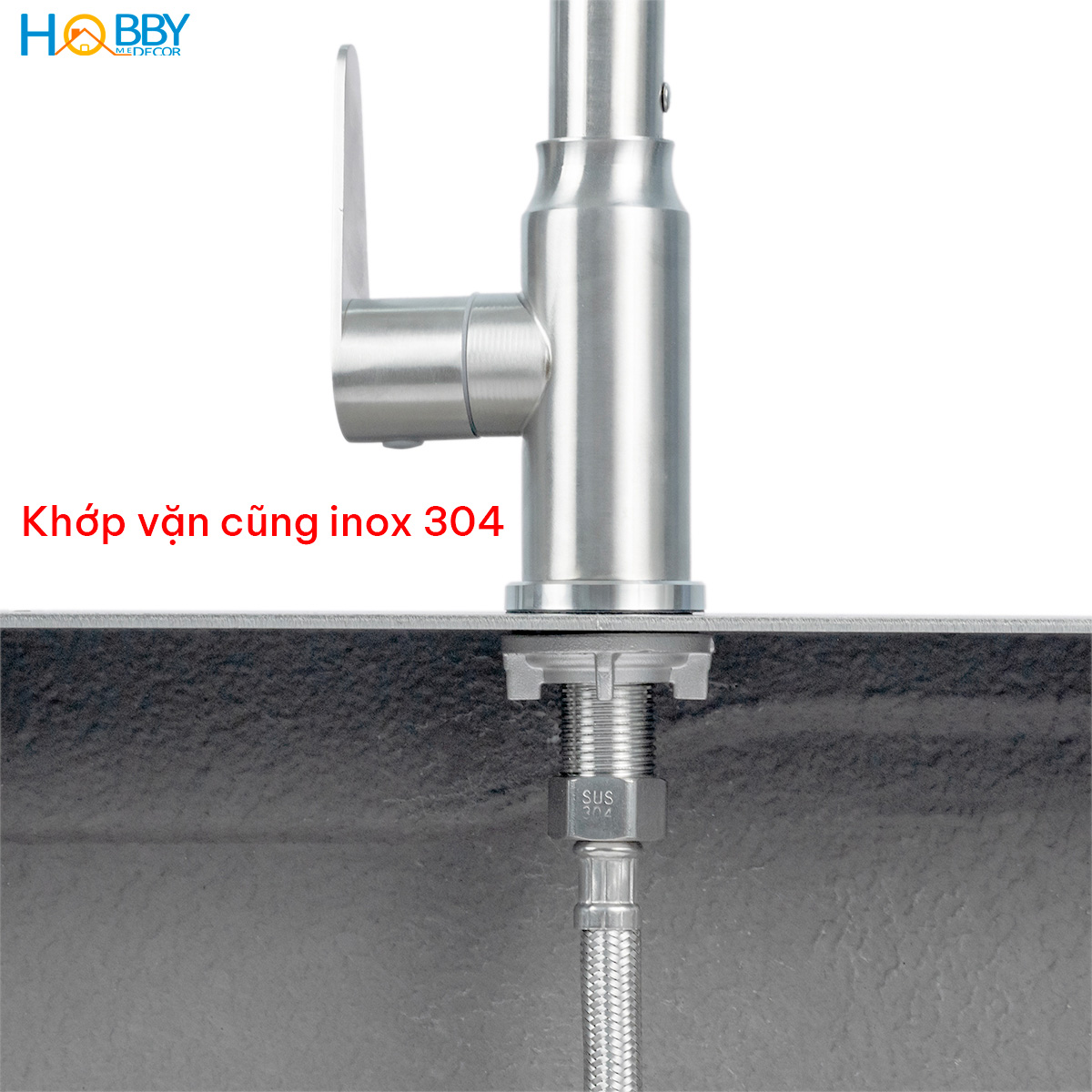 Vòi chậu rửa chén thân lạnh inox 304 kèm dây cấp Hobby home decor RL3