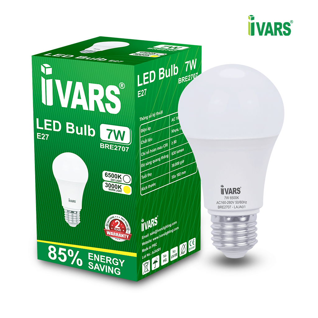 Đèn LED BULB Thương Hiệu IVARS - Công Suất 3W/5W/7W/9W/12W - Hàng chính hãng