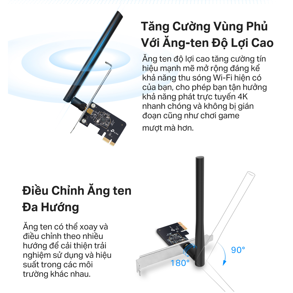 Bộ Chuyển Đổi Card Mạng Wifi TP-Link Archer T2E PCIe Băng Tần Kép AC600 - Hàng Chính Hãng