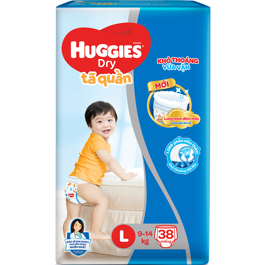 Tã Quần Huggies Dry Pants Jumbo L38 (8 - 13Kg)  - Gói 38 Miếng