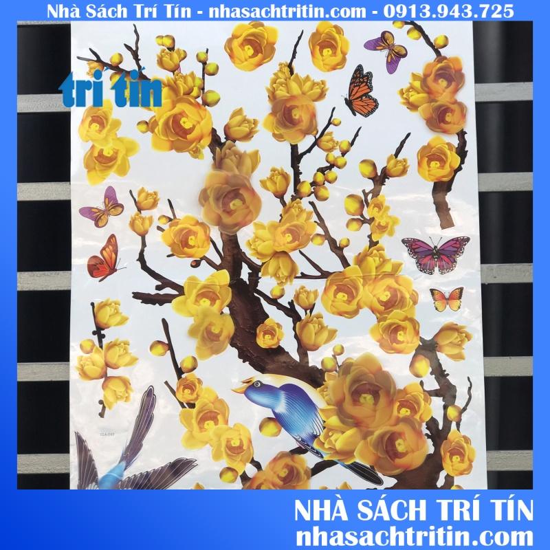 Decal trang trí tết cao cấp hoa mai dán cửa kính có keo sẵn trang trí văn phòng cửa hàng có keo sẵn dễ tháo dán.
