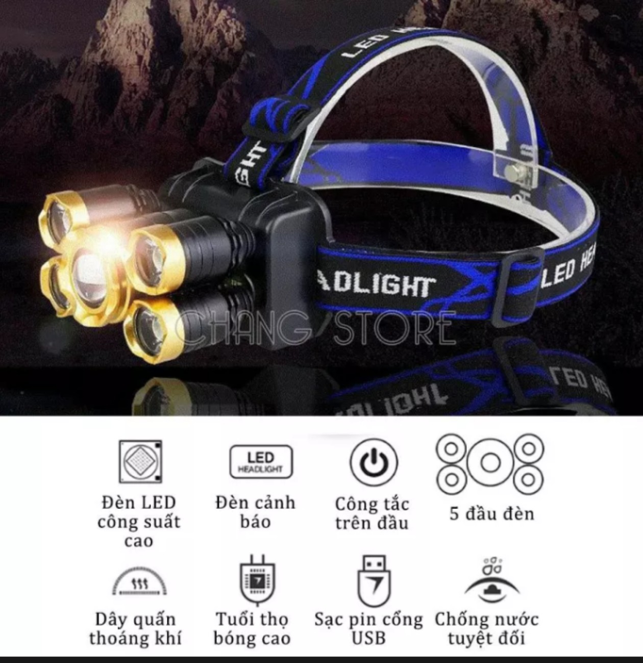 Bộ đèn đội đầu 5 bóng siêu sáng siêu chất ánh sáng cực xa giúp bạn quan sát rộng hơn trời càng tối đèn càng sáng hàng chuẩn chất lượng